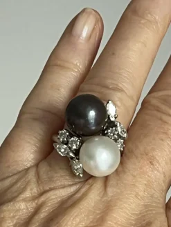Bague Toi & Moi Or blanc Perles Diamants