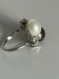 Bague Toi & Moi Or blanc Perles Diamants