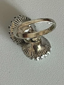 Bague Toi & Moi Or Gris Platine Perles Saphirs Diamants