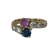 Bague Toi & Moi Or Jaune Saphir Rubis Diamants