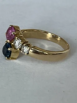 Bague Toi & Moi Or Jaune Saphir Rubis Diamants