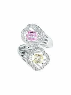 Bague Toi & Moi Saphirs rose et jaune