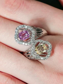 Bague Toi & Moi Saphirs rose et jaune