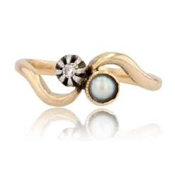 Bague toi et moi ancienne perle et diamant