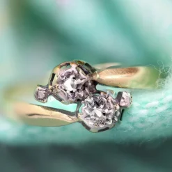 Bague Toi et Moi ancienne diamants taillés en rose