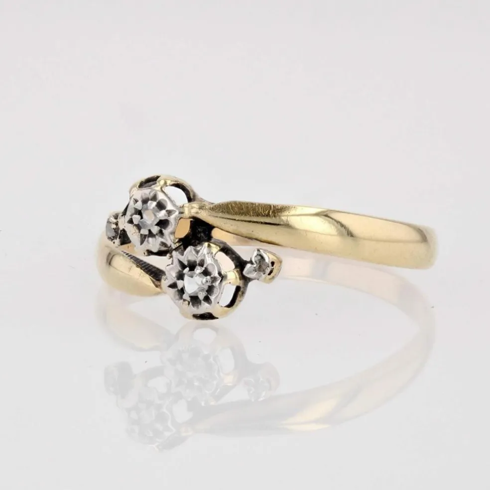 Bague Toi et Moi ancienne diamants taillés en rose