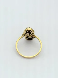 Bague toi et moi ancienne en or jaune 18K sertie de rubis et diamant