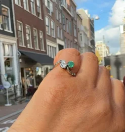 Bague Toi Et Moi Argent Diamant Émeraude