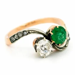 Bague Toi Et Moi Argent Diamant Émeraude