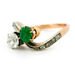 Bague Toi Et Moi Argent Diamant Émeraude