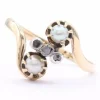Bague Toi et moi Art Nouveau en or jaune et argent sertie de perles et de diamants