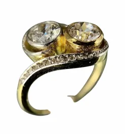 Bague Toi et Moi Art Nouveau or jaune, platine, diamants