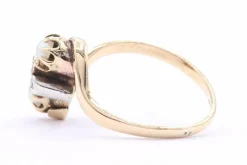 Bague Toi et moi Art Nouveau en or jaune et argent sertie de perles et de diamants