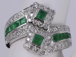 Bague Toi et moi Emeraude et Diamants en or blanc