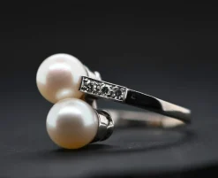 Bague Toi et Moi en Or Blanc Diamants Perles