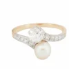 Bague Toi et Moi en or jaune, diamants et perle de culture