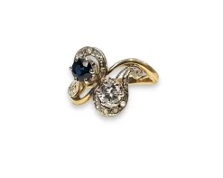 Bague Toi et Moi en or jaune, saphir et diamant