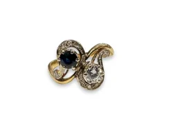 Bague Toi et Moi en or jaune, saphir et diamant