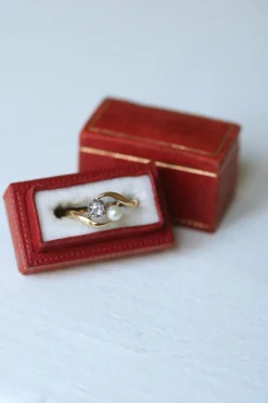 Bague Toi et Moi en Or Jaune Platine Perle et Diamant