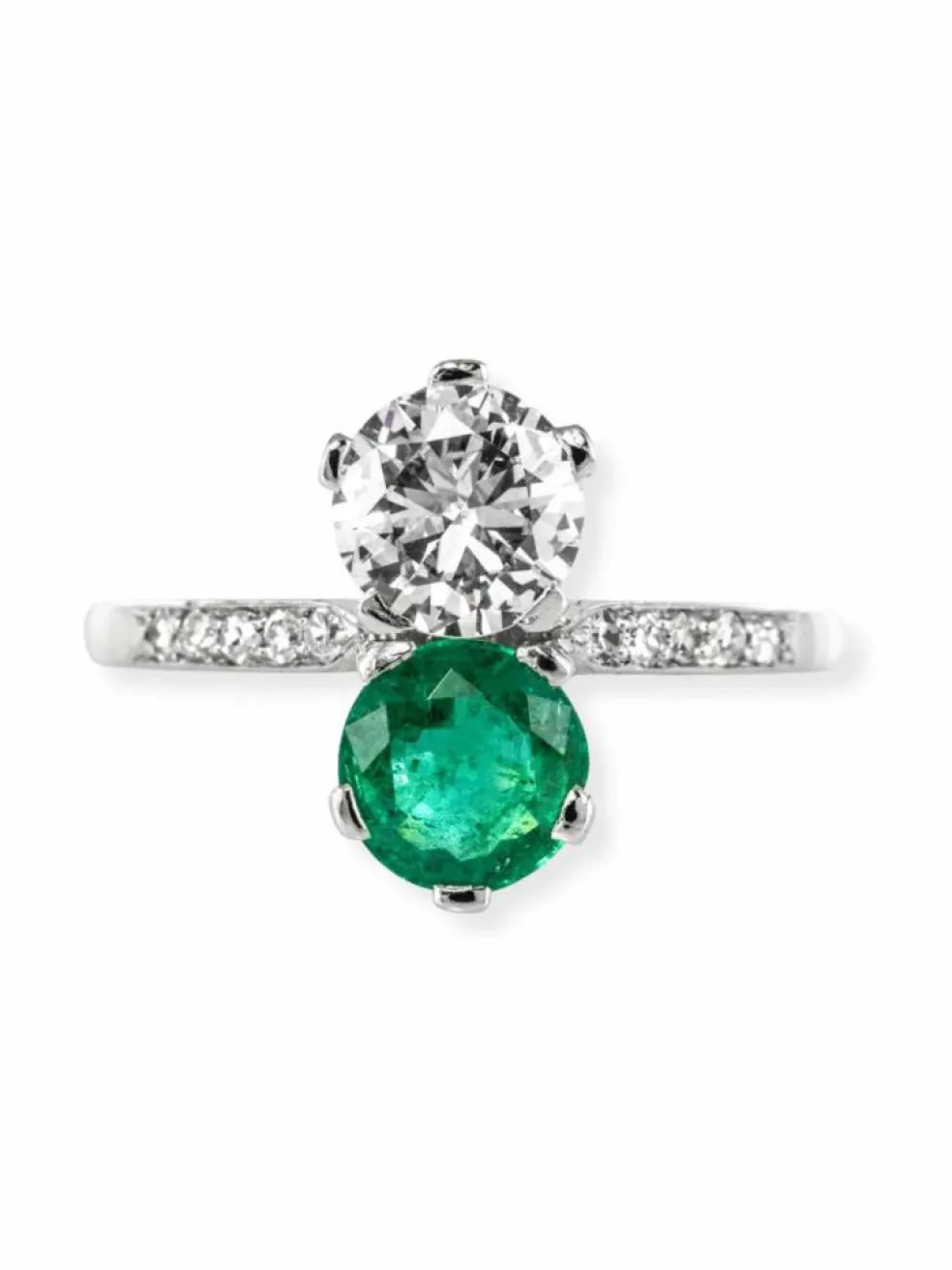 Bague toi et moi émeraude et diamants