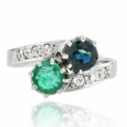 Bague toi et moi émeraude saphir diamants