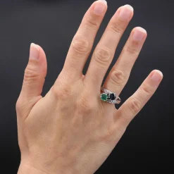Bague toi et moi émeraude saphir diamants