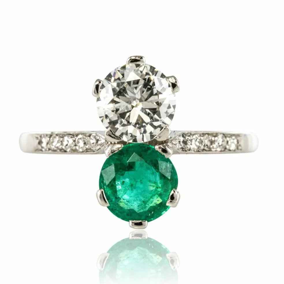 Bague toi et moi émeraude et diamants