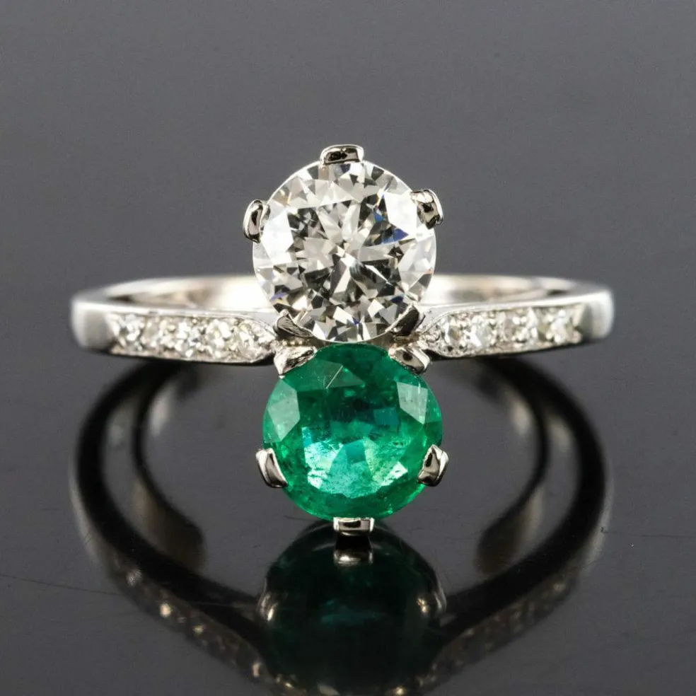 Bague toi et moi émeraude et diamants