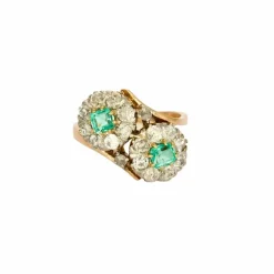 Bague Toi et Moi émeraudes diamants