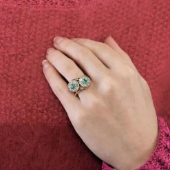 Bague Toi et Moi émeraudes diamants
