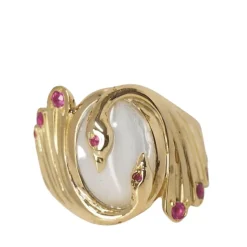 Bague Toi et Moi Oiseaux pierre de Lune et Rubis