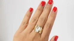 Bague Toi et Moi Oiseaux pierre de Lune et Rubis