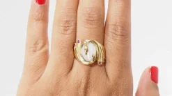 Bague Toi et Moi Oiseaux pierre de Lune et Rubis