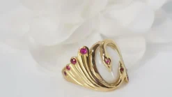 Bague Toi et Moi Oiseaux pierre de Lune et Rubis