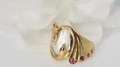 Bague Toi et Moi Oiseaux pierre de Lune et Rubis