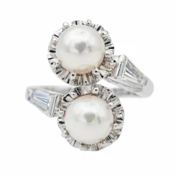 Bague Toi et moi Or blanc Perle, Diamant