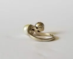 Bague Toi et Moi or blanc diamant et perle de culture