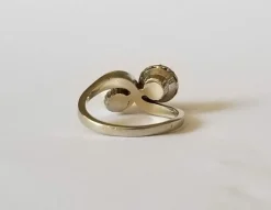 Bague Toi et Moi or blanc diamant et perle de culture