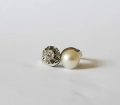 Bague Toi et Moi or blanc diamant et perle de culture
