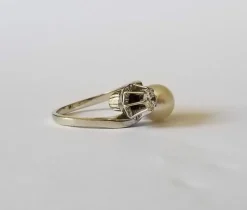 Bague Toi et Moi or blanc diamant et perle de culture