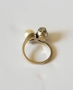 Bague Toi et Moi or blanc diamant et perle de culture