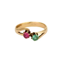 Bague toi et moi or jaune rubis émeraude