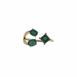 Bague "toi et moi" or jaune 18 carats sertie de 3 émeraudes