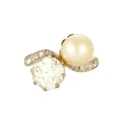 Bague Toi et Moi or jaune et gris perle et diamants