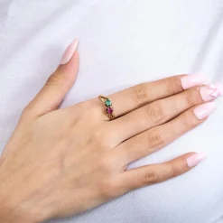Bague toi et moi or jaune rubis émeraude