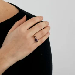 Bague toi et moi or jaune, améthyste et tourmaline