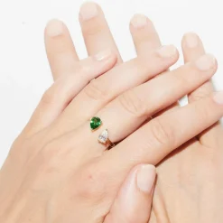 Bague Toi et Moi or jaune, diamant et grenat tsavorite