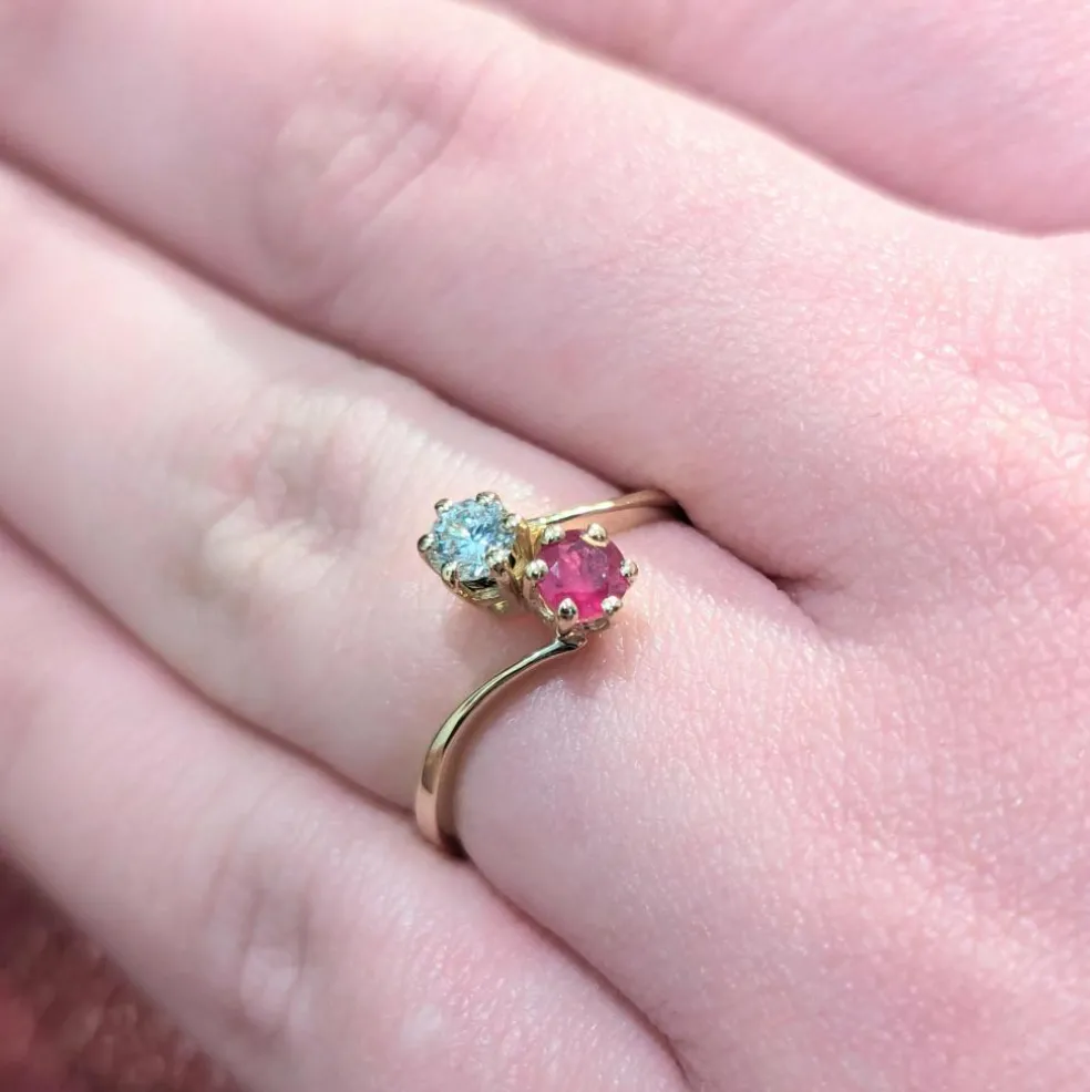 Bague Toi et Moi or jaune diamant et rubis