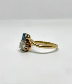 Bague toi et moi or jaune et blanc diamant et saphir