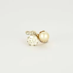 Bague Toi et Moi or jaune et gris perle et diamants